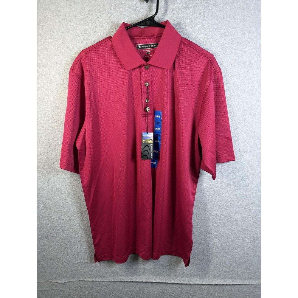 Pebble Beach Polo Shirt Mens Large Pink Performance Golf Short Sleeve Stretch